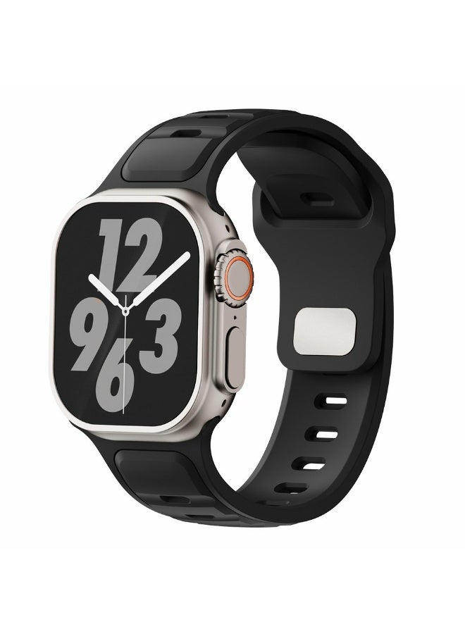 Silicone Strap for Apple Watch Ultra 3 2 1 49mm / Series 11 10 46mm / 9 8 7 45mm / SE3 SE2 SE 6 5 4 44mm / 3 2 1 42mm Dual Color Sport Wrist Band - (black) - Image 2